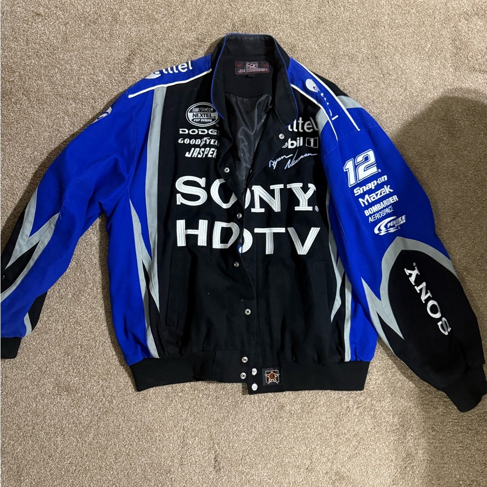 Sony Men's Black and Blue Bomber Jacket